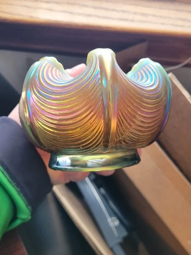 Very Pretty Northwood Aqua Opalescent Carnival Glass Drapery Rose Bowl