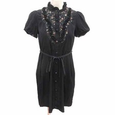 DOLLY GIRL by ANNA SUI Floral Lace Shirt Dress Mini Waist S Black