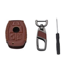 For Mercedes Benz E 3-Buttons Car Remote Key Fob Case Holder Cover Chain e
