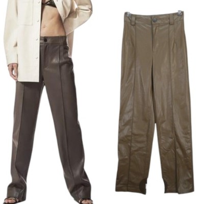 ZARA Kunstlederhose hoher Bund 90er gerades Bein Frontfalte Gr. XS