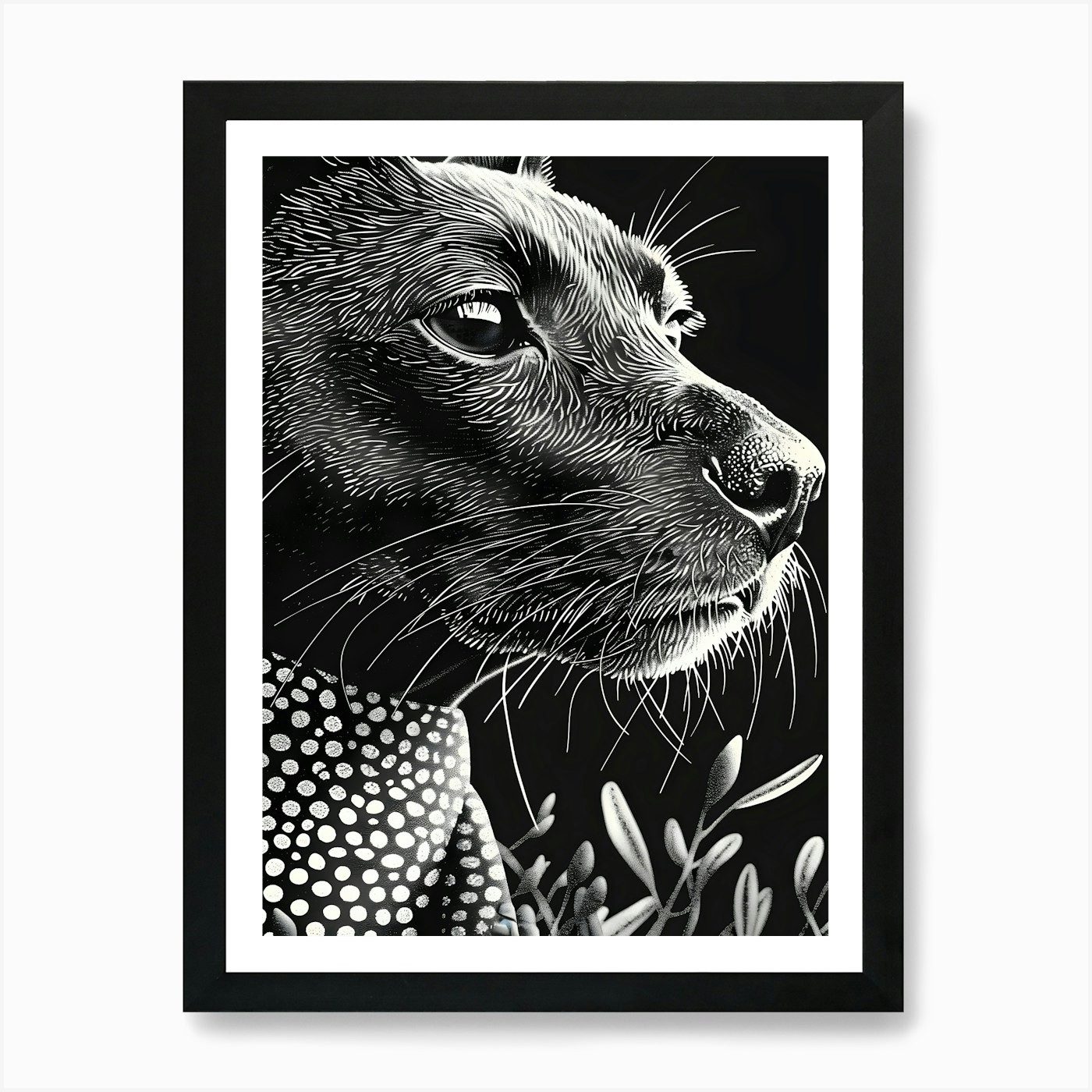 Black and White Dog Art Framed Canvas Print Wall Decor  