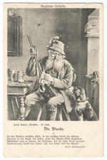 Jagd, Jäger mit Hund, Alter Förster reinigt sein Gewehr, alte Ak um 1900