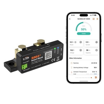 500A Bluetooth Battery Shunt, Compatible with 8V 120V Lead Acid, LFP, Lithium...