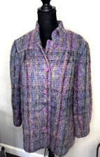 Vintage Jules Tournier Wool Mohair Coat Size 16 Purple Blue Made in France