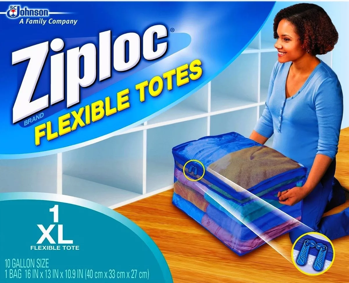 Ziploc XL fLeXibLE STORAGE TOTE 10 Gallon EXTRA LARGE zipper Totes Ziplock  70161