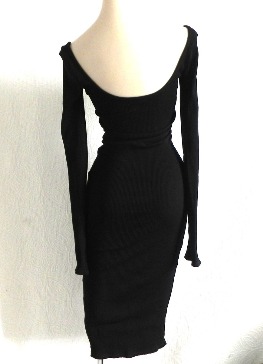 Fashion Nova Bodycon Dress Long Sleeve Black Stretch Knit Size XS(fits 2XS)