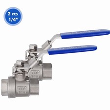 1/4" Ball Valve Full Port, 316 Stainless Steel, 2-Piece 1000 WOG, 2Pack