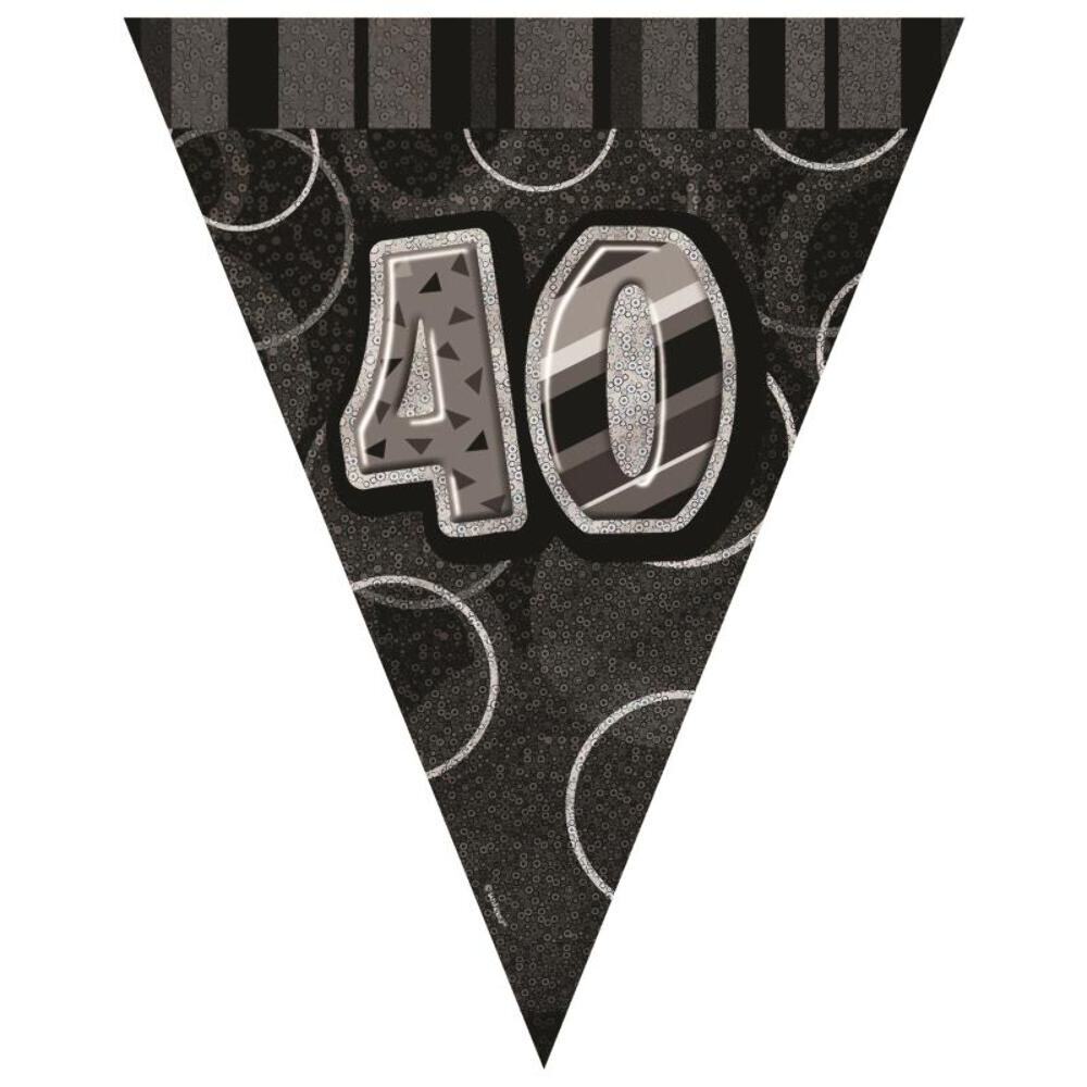 Black Glitz 40th Birthday 9ft Flag Banner Bunting