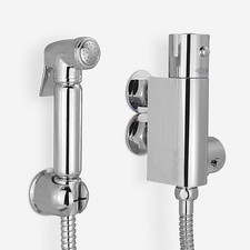 Shattaf Bathroom Brass Bidet Douche Spray Kit & Mini Thermostatic Valve Tap