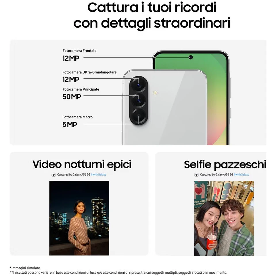 SAMSUNG GALAXY A56 5G OLIVE SM-A566B DUAL SIM 8GB RAM 128GB GARANZIA 2 ANNI - Immagine 3 di 4