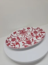 Absolutely Stunning Rosanna Red Oval Platter Floral Design 14.5" X 10.5" D24