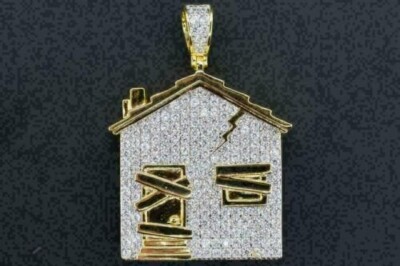Cluster Trap House Pendant Charm Round Simulated Diamond 925 Sterling Silver