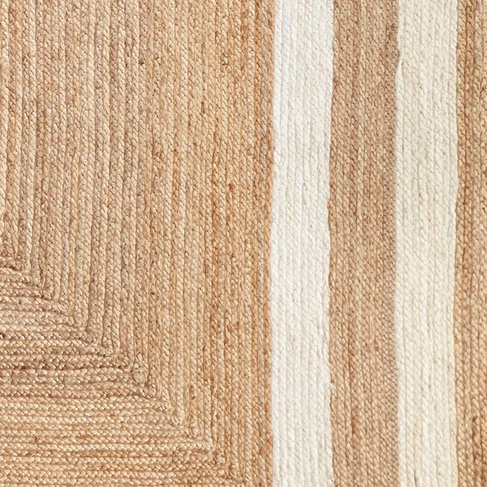 Jute Teppich Handgeflecht Natur Weiß Bordürenteppich 60x90 cm - Bild 4 von 4