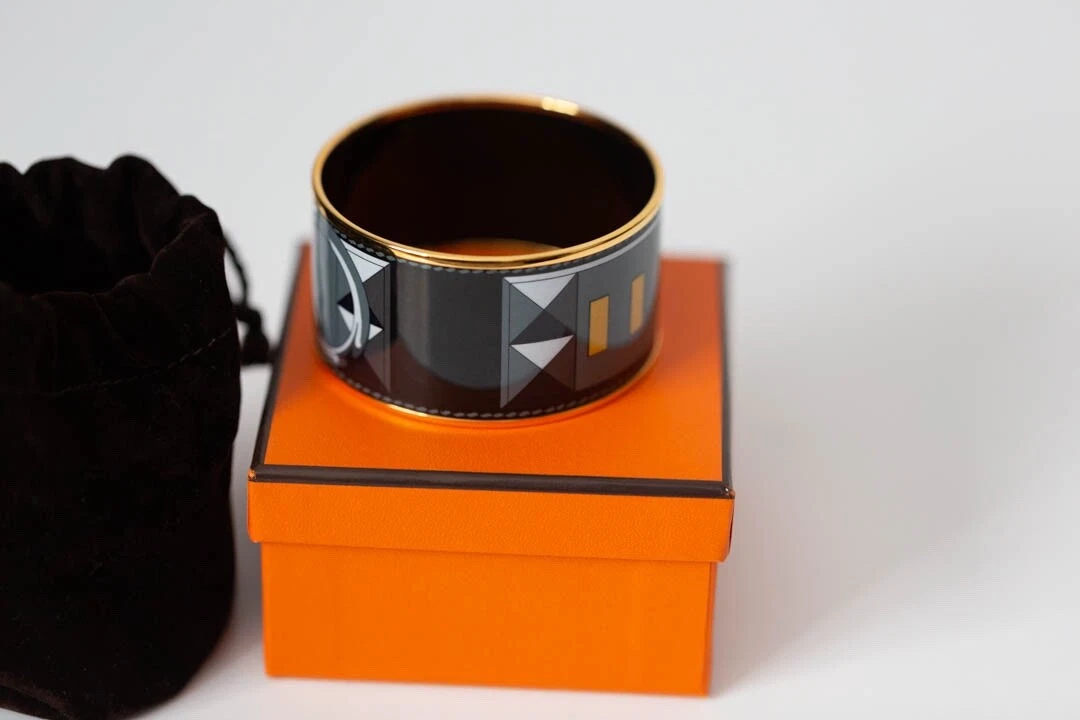 HERMÈS Bracciale Smalto Stampato Hermes Collier de Chien CDC ORO Taglia 65 XL NUOVISSIMO
