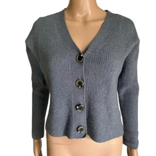Aspen sz Large V Neck Long Sleeve Short Sweater Extra Fine Merino Wool Gray