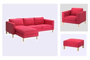 Ikea Karlstad Sivik Pink Red 2 Seat Loveseat Chaise Ottoman Chair