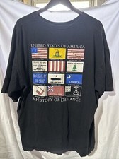 VTG History of Defiance Flag TShirt Mens Size 2XL Black Gadsen Liberty USA MADE