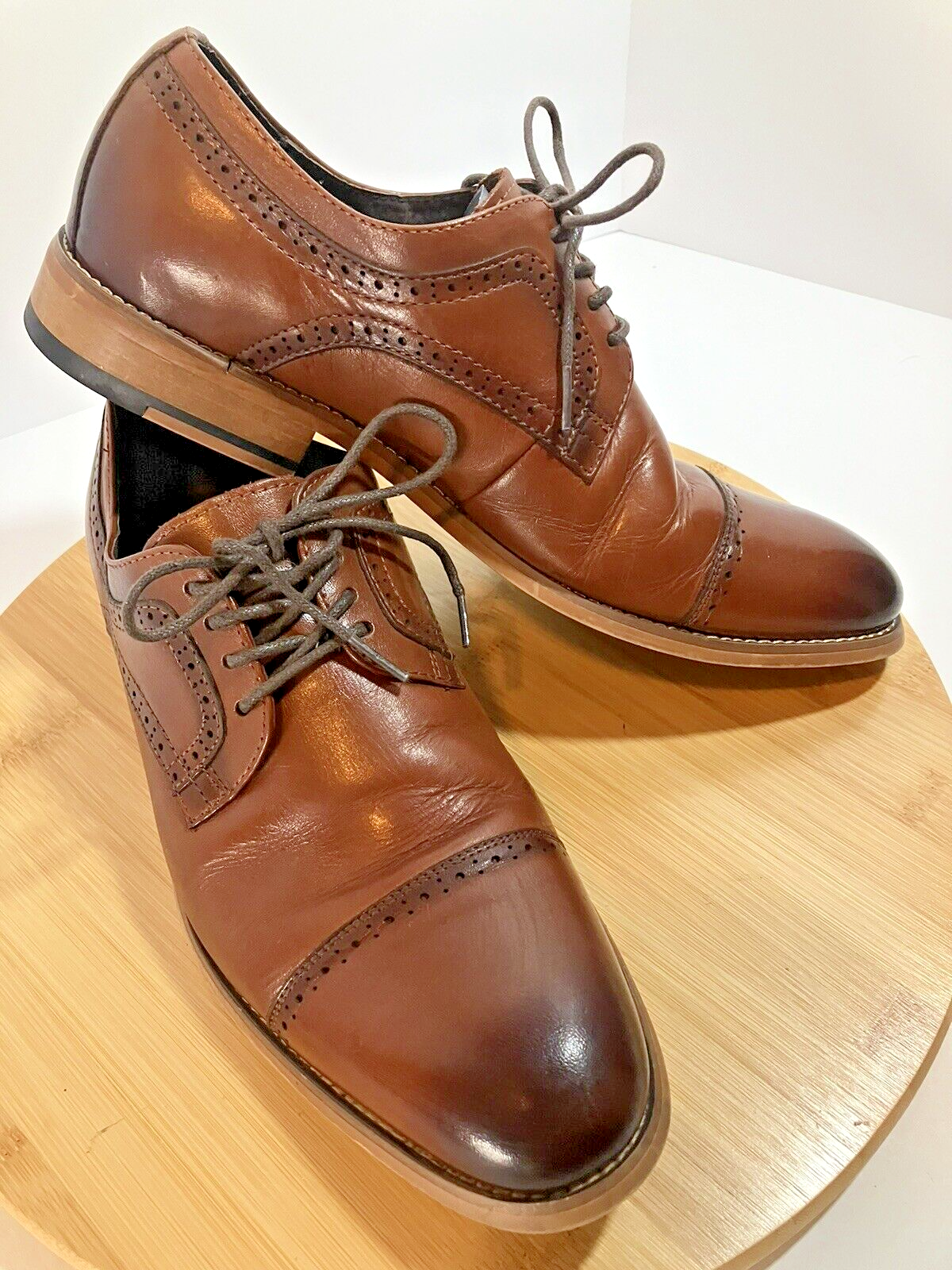 SAOLA Scarpe Oxford STACY ADAMS uomo cognac pelle marrone punta a cappuccio eleganti stringate TG 7 M