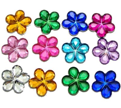 200 Acrylic Flatback Flower Rhinestone Gem 15mm Various Color DIY Embellishments