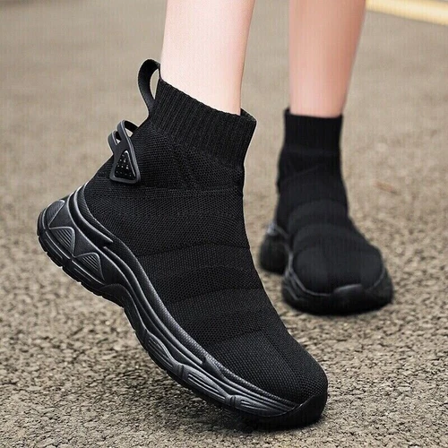 High Top Freizeitschuhe Damen Herren Sneaker Outdoor Sockenschuh Mesh Slipper - Bild 20 von 30