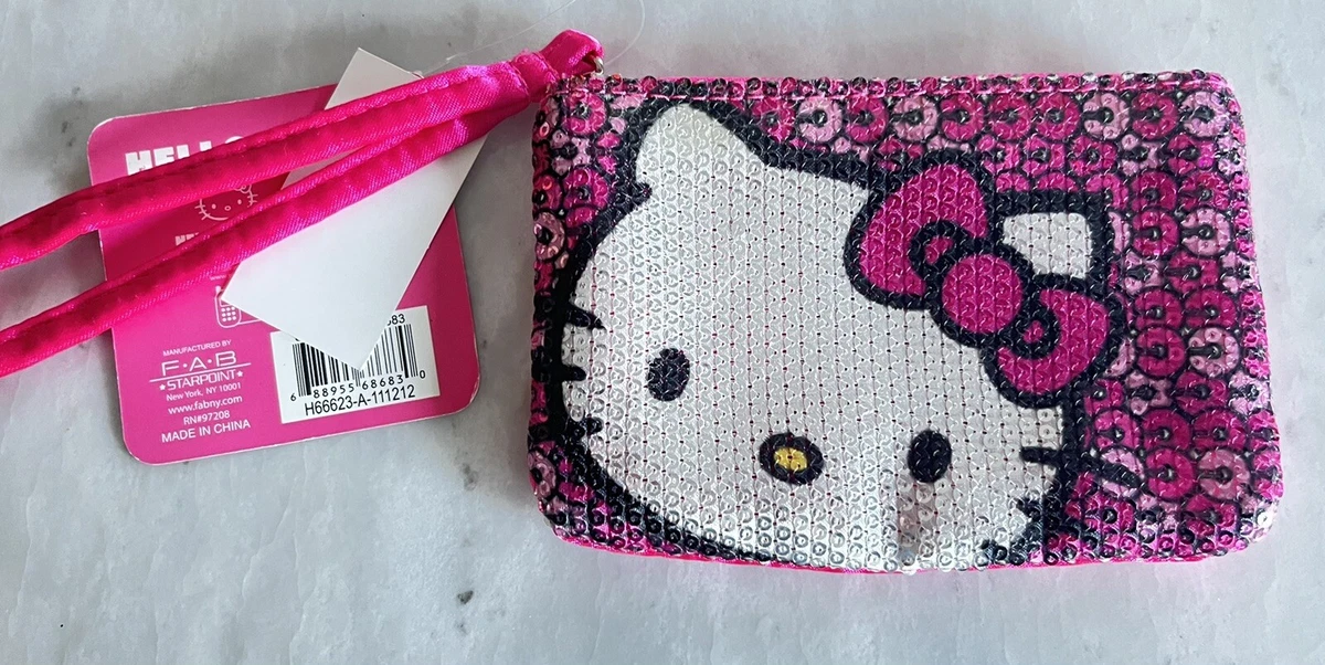 NWT Sanrio Hello Kitty Sequin Wristlet Wallet Bag Coin Purse Pink