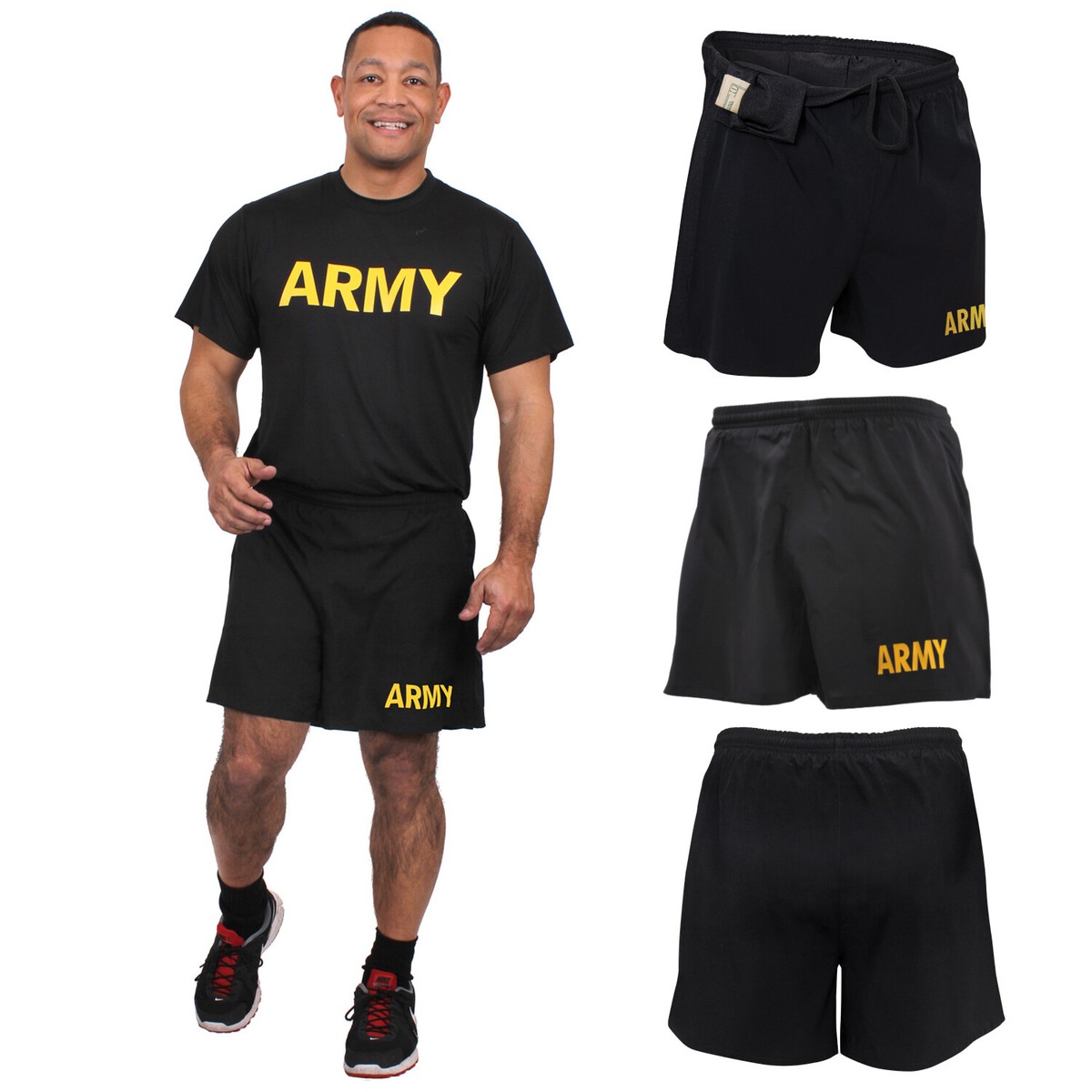 Black & Gold ARMY Physical Training Shorts - Rothco Mens PT Shorts