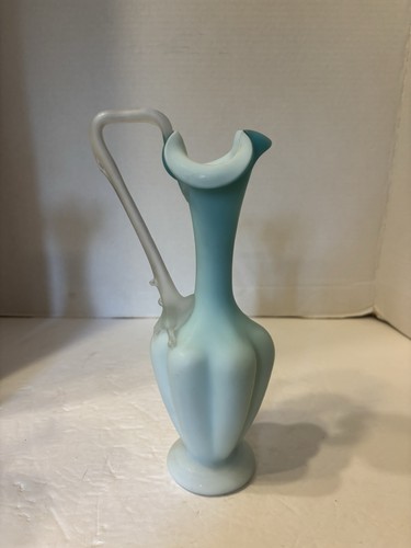 VICTORIAN PITCHER/EWER CASED SATIN GLASS HANDBLOWN WITH FLOWER DECORATION 10" - Picture 2 of 4