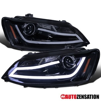 Fit 2011-2018 VW Jetta Sedan 4Dr Black Smoke LED Tube Projector Headlights Lamps