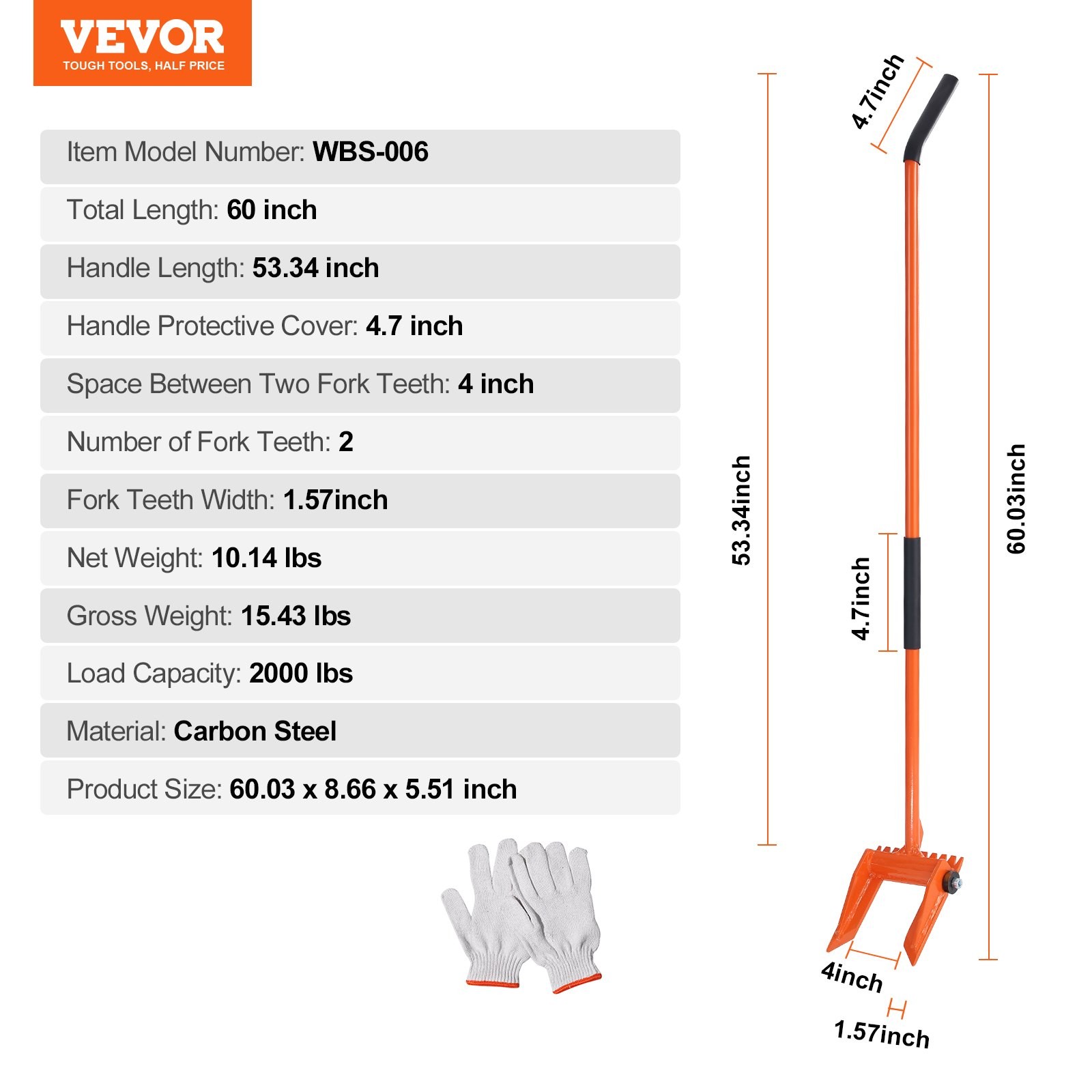 VEVOR Demolition Tool,60'' Carbon Steel Handle Wrecking Pry Bar,2000 lbs Weight