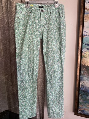 J.CREW Floral Print Jeans Preppy Green Purple Toothpick Skinny Ankle Sz 27