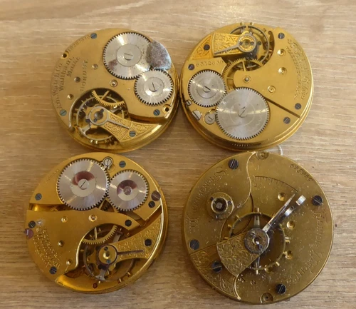 4 ANTIQUE GENTS POCKET WATCH MOVEMENTS WALTHAM / ELGIN