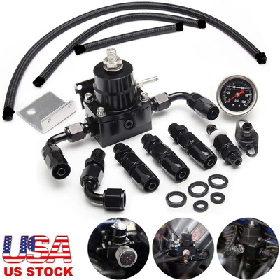 #ad 0 100psi Adjustable Fuel Pressure Regulator Kit Oil Gauge 6AN Black US $36.00