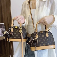 Brown Monogram Dome Shell Satchel – 2 Sizes, Top Handle Crossbody Shoulder Bag