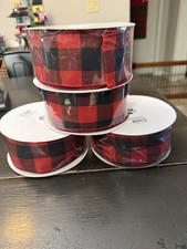 Red Buffalo Plaid Wired Edge Christmas Ribbon 2.5 x 25 Yards Cotton New 4 Avail