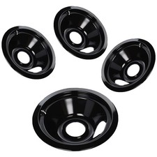 Set of 4 Black Porcelain Drip Pans for GE Hotpoint - Perfect Fit for Cooktops