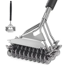 Grill Brush Bristle Free with Scraper, Triple Helix & Ergonomic Handle for BBQ