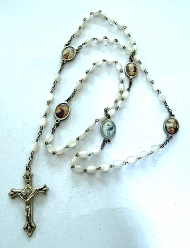 Vintage Italian Mother of Pearl Scenic Rosary