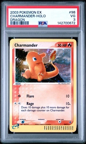 2003 POKEMON EX DRAGON #98 CHARMANDER-HOLO PSA 3