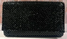Jessica Mcclintock Purse Black Shiny Mesh Chain Clutch or Shoulder Evening Bag
