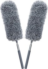 2 Pack Mini Microfiber Feather Duster Cleaning W/ Extendable Pole Hand Washable
