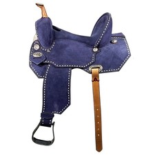 15 In Hilason Western Horse Barrel Flex Tree Trail American Leather Saddle Blue