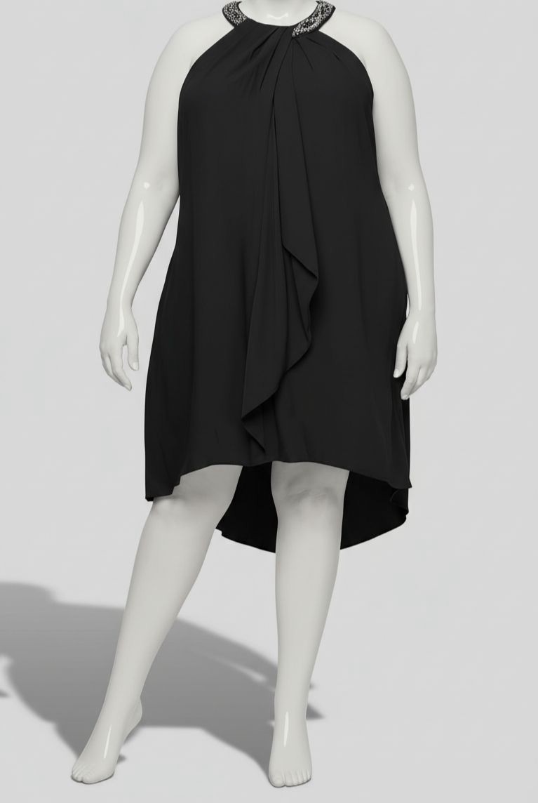 SLNY Fashions Women's Black Jewel-Neck Hi-Low Halter Dress Plus Size 16W
