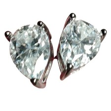 Stud Earrings Silver 2ct Pear Moissanite D VVS1 GRA Certified