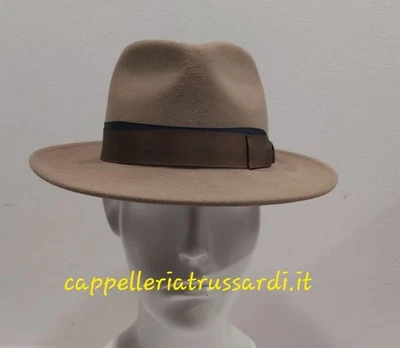 SOMBRERO BEIGE CAMELLO FIELTRO LANA FEDORA TIPO BORSALINO HECHO EN ITALIA - Imagen 1 de 4