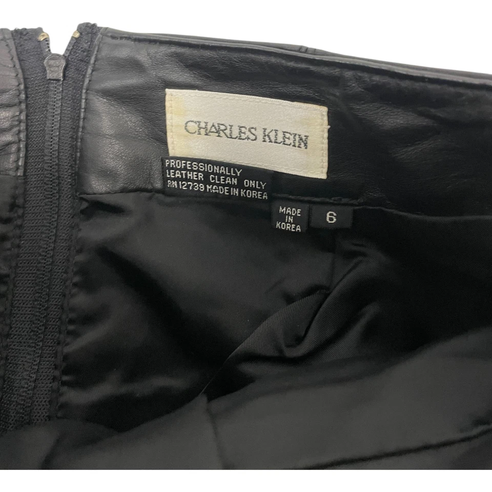 Charles Klein Womens Straight Pencil Skirt Leather Suede Size 6 Black Vintage - Image 3 of 4
