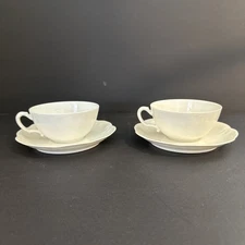 Set Of 2 HAVILAND FRANCE STAR FLAT CUP & SAUCER SETS WHITE SCALLOPED EDGES