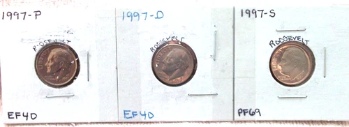 1997-P EXTRA FINE / 1997-D EXTRA FINE / 1997-S HIGH END PROOF ROOSEVELT DIMES