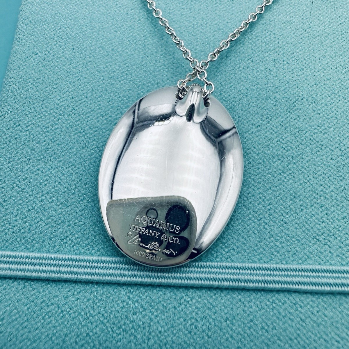 Tiffany & Co. Pure Silver Ag 1000 Aquarius Zodiac Necklace 29