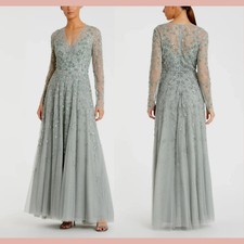 Mac Duggal 9131 Embellished Wrap Over Illusion Long Sleeve Gown Size:16 798 NWT