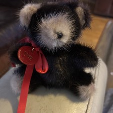 Vintage Black Mink Teddy Bear Rare Bear Genuine Fur Stuffed Plush Toy 1982 6  